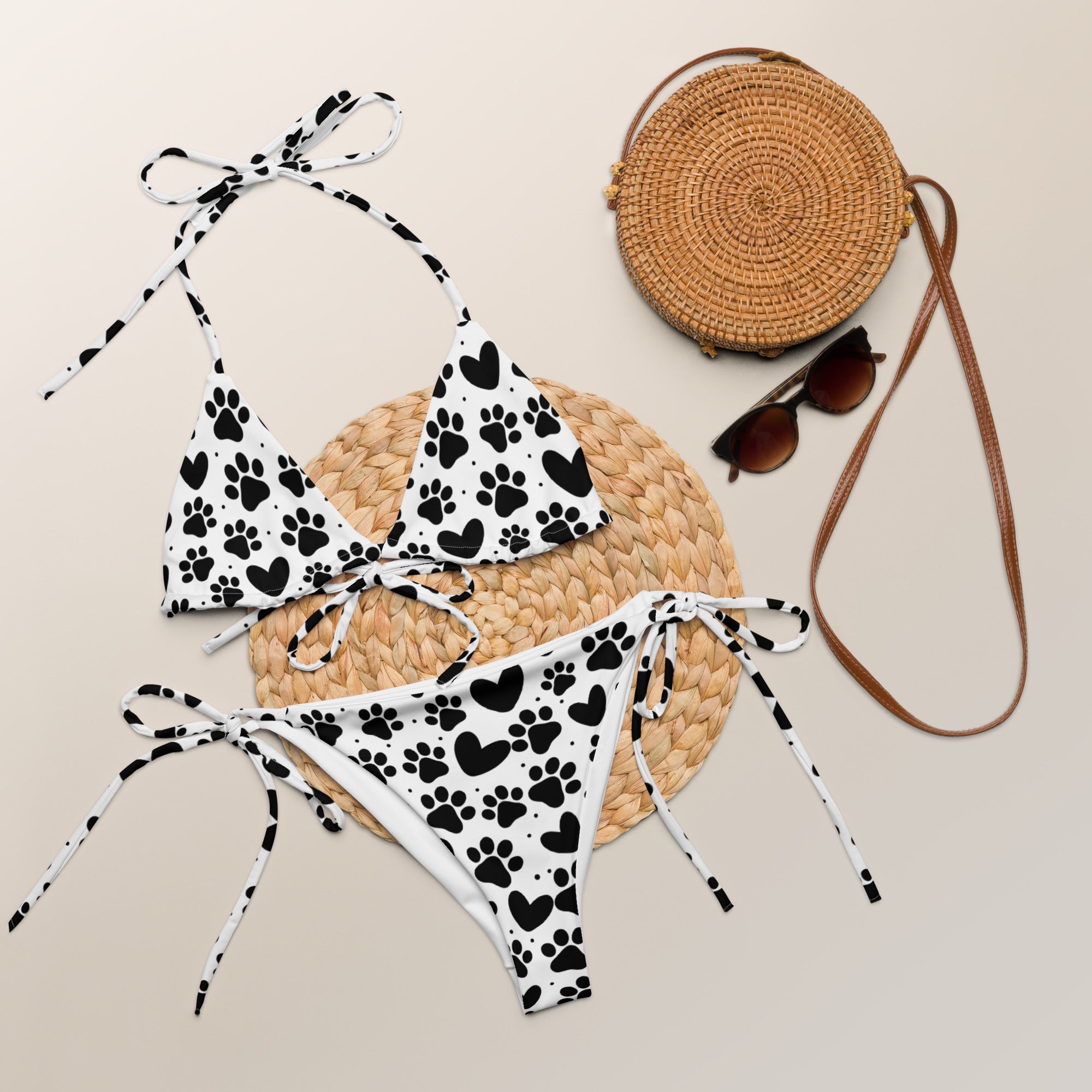 Paws and Hearts Print Recycled String Bikini