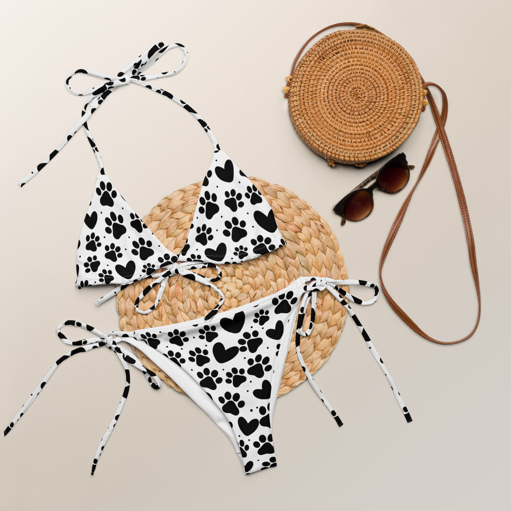 Paws and Hearts Print Recycled String Bikini