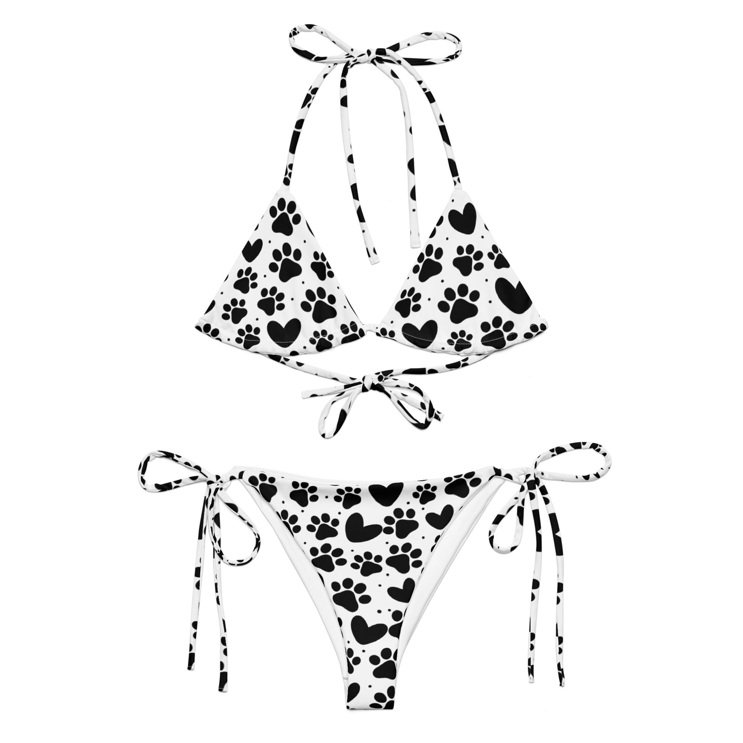 Dog Paws and Hearts Print Recycled String Bikini