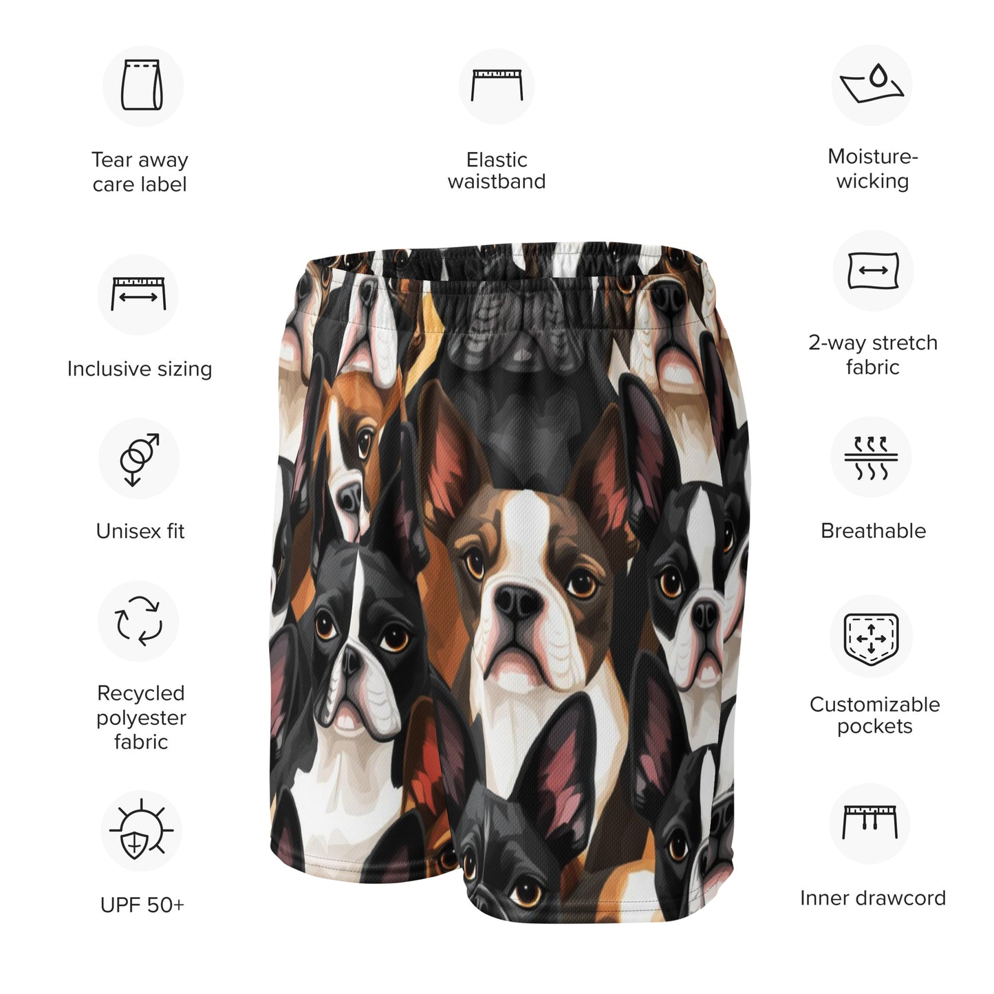 Boston Terrier Dogs Crowd Unisex Mesh Shorts .