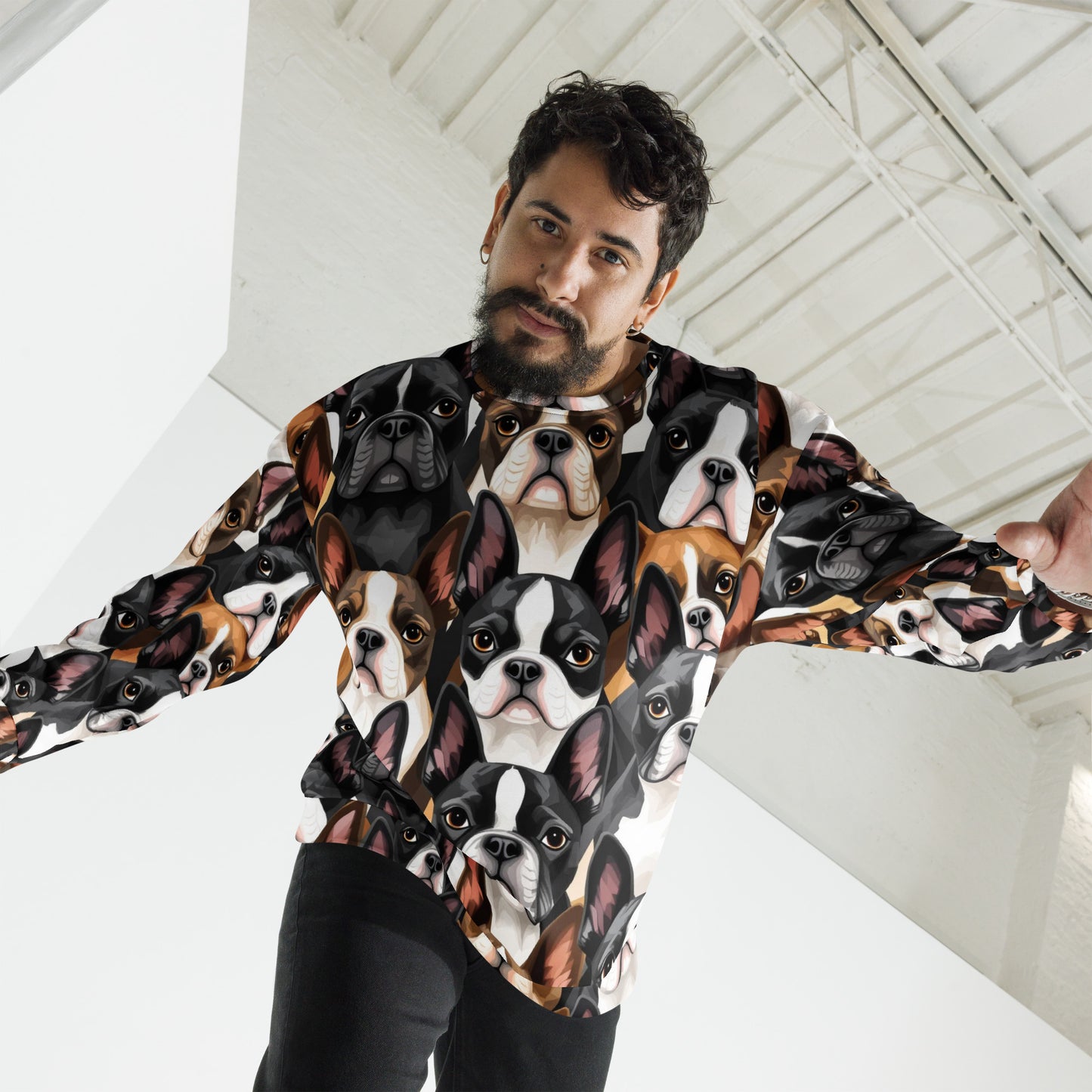 Boston Terrier Dogs Crowd Unisex Sweatshirt .