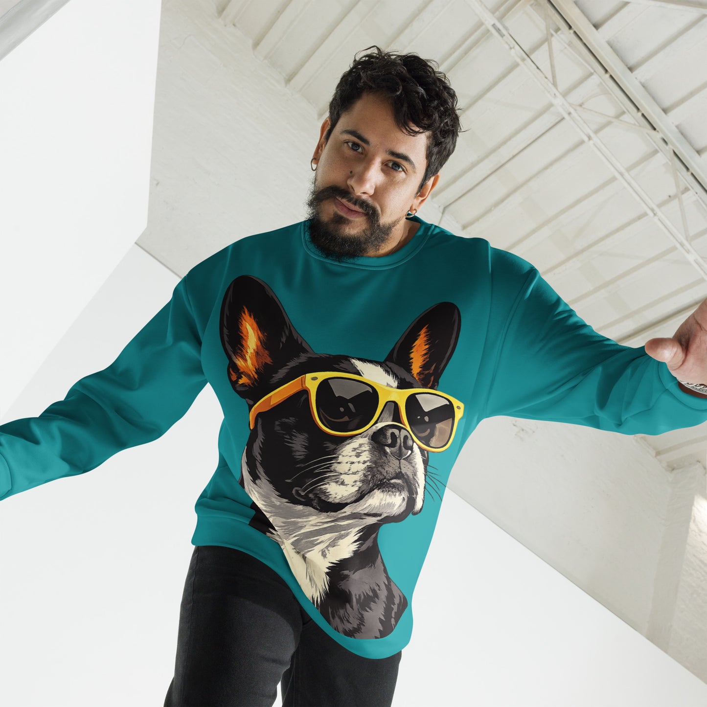 Too Cool Boston Terrier Dog Unisex Sweatshirt - Teal .