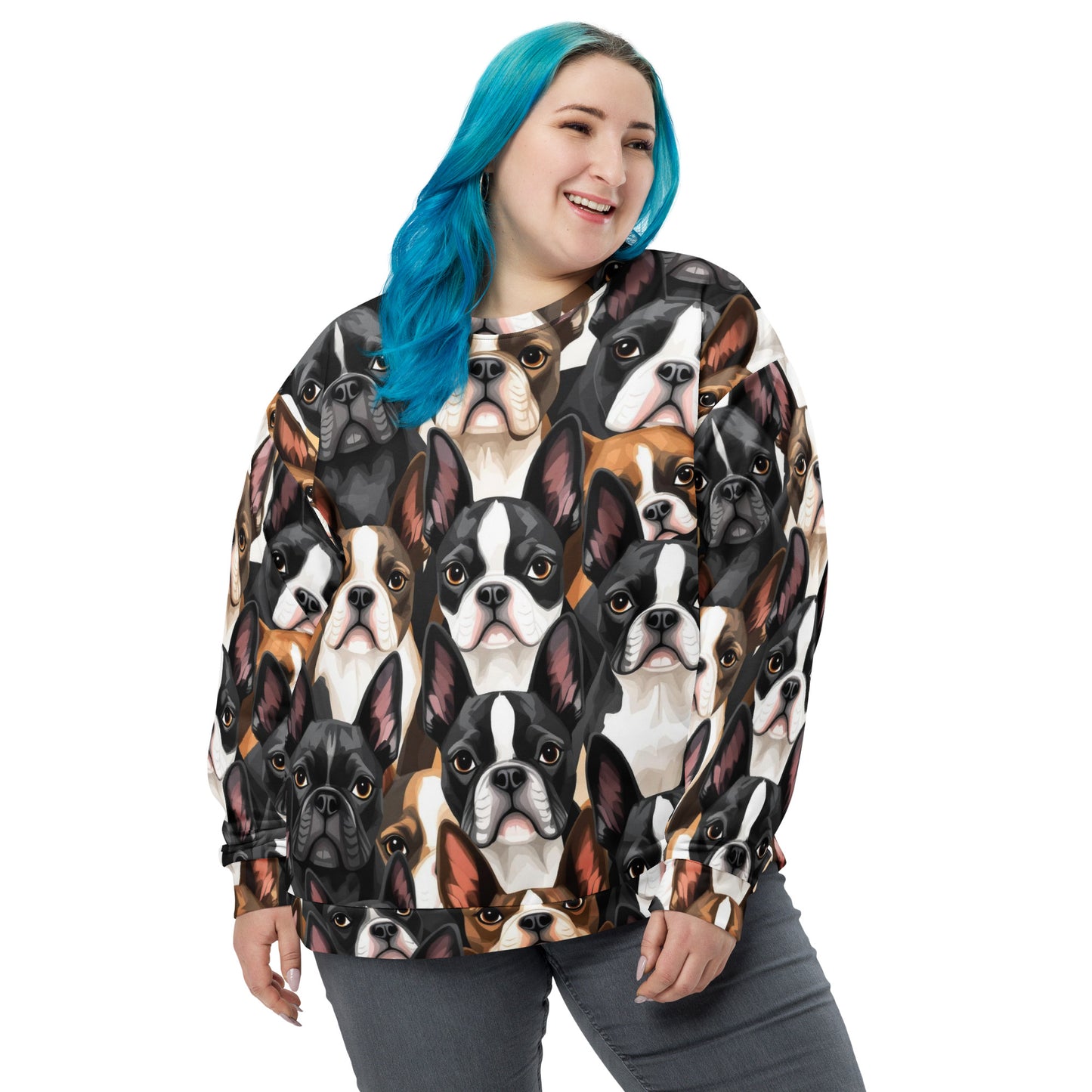 Boston Terrier Dogs Crowd Unisex Sweatshirt .