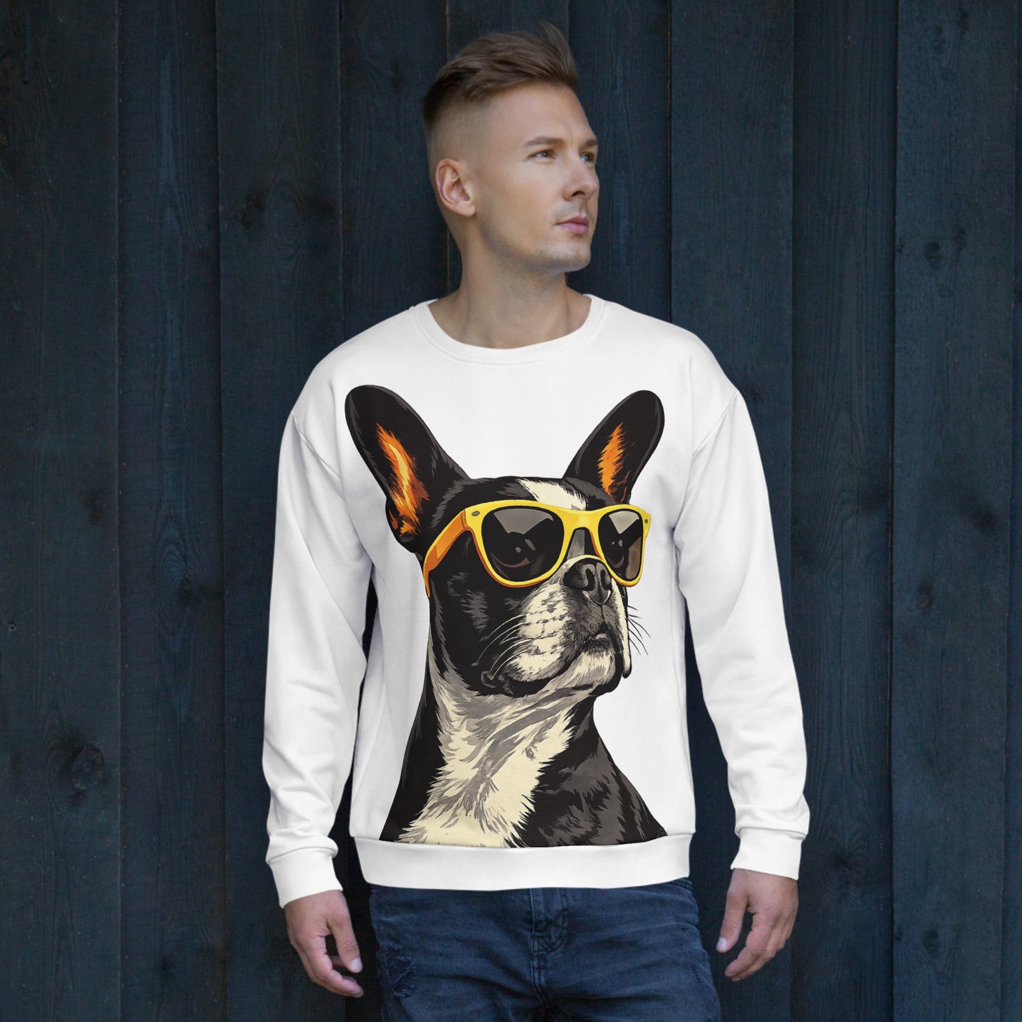 Too Cool Boston Terrier Dog Unisex Sweatshirt - White .