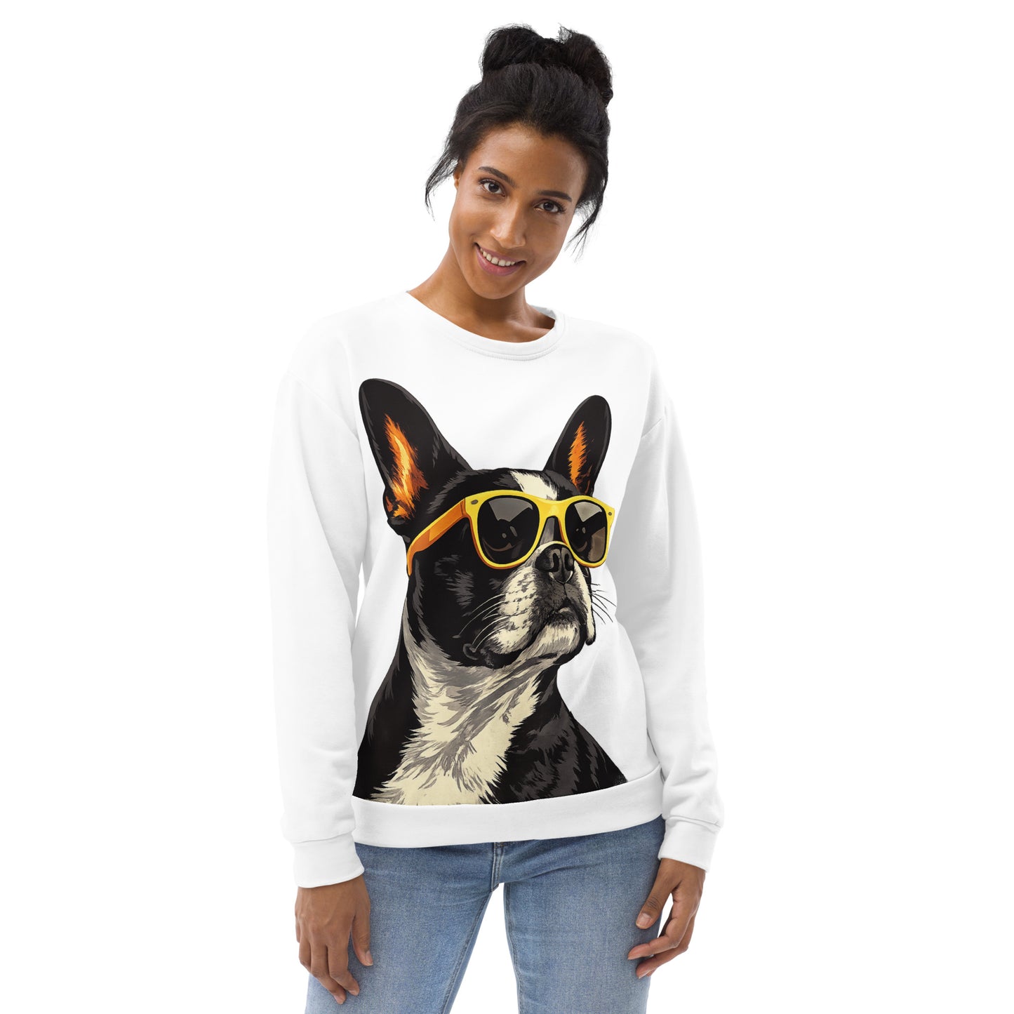 Too Cool Boston Terrier Dog Unisex Sweatshirt - White .