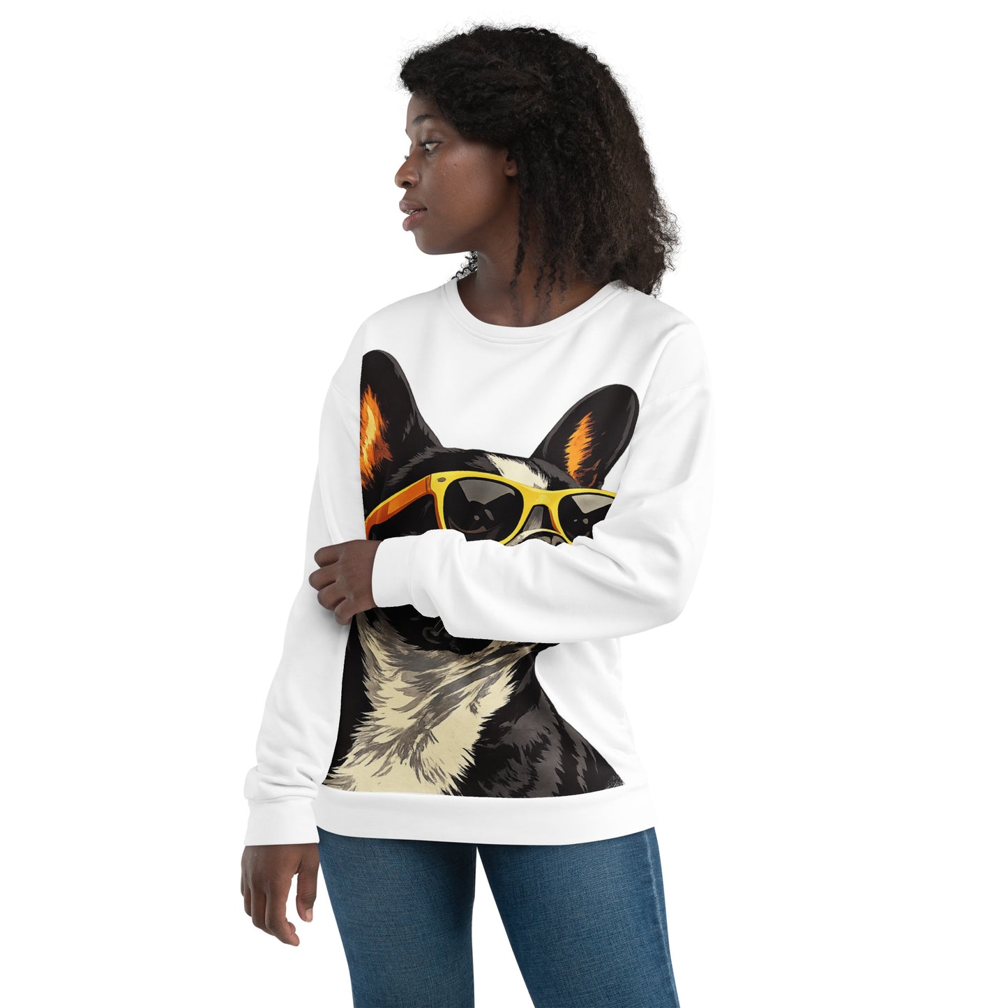 Too Cool Boston Terrier Dog Unisex Sweatshirt - White .