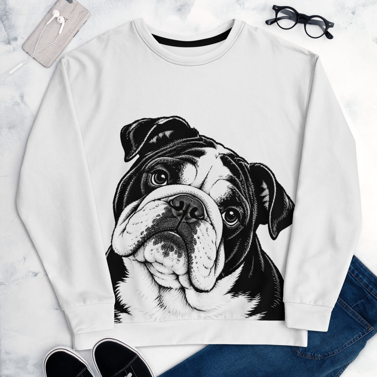 English Bulldog Head Tilt Unisex Sweatshirt .