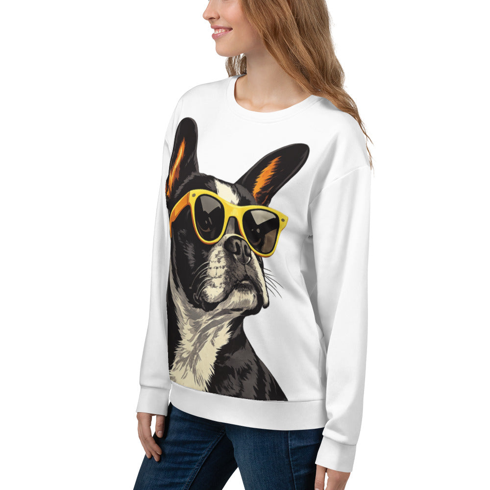 Too Cool Boston Terrier Dog Unisex Sweatshirt - White .