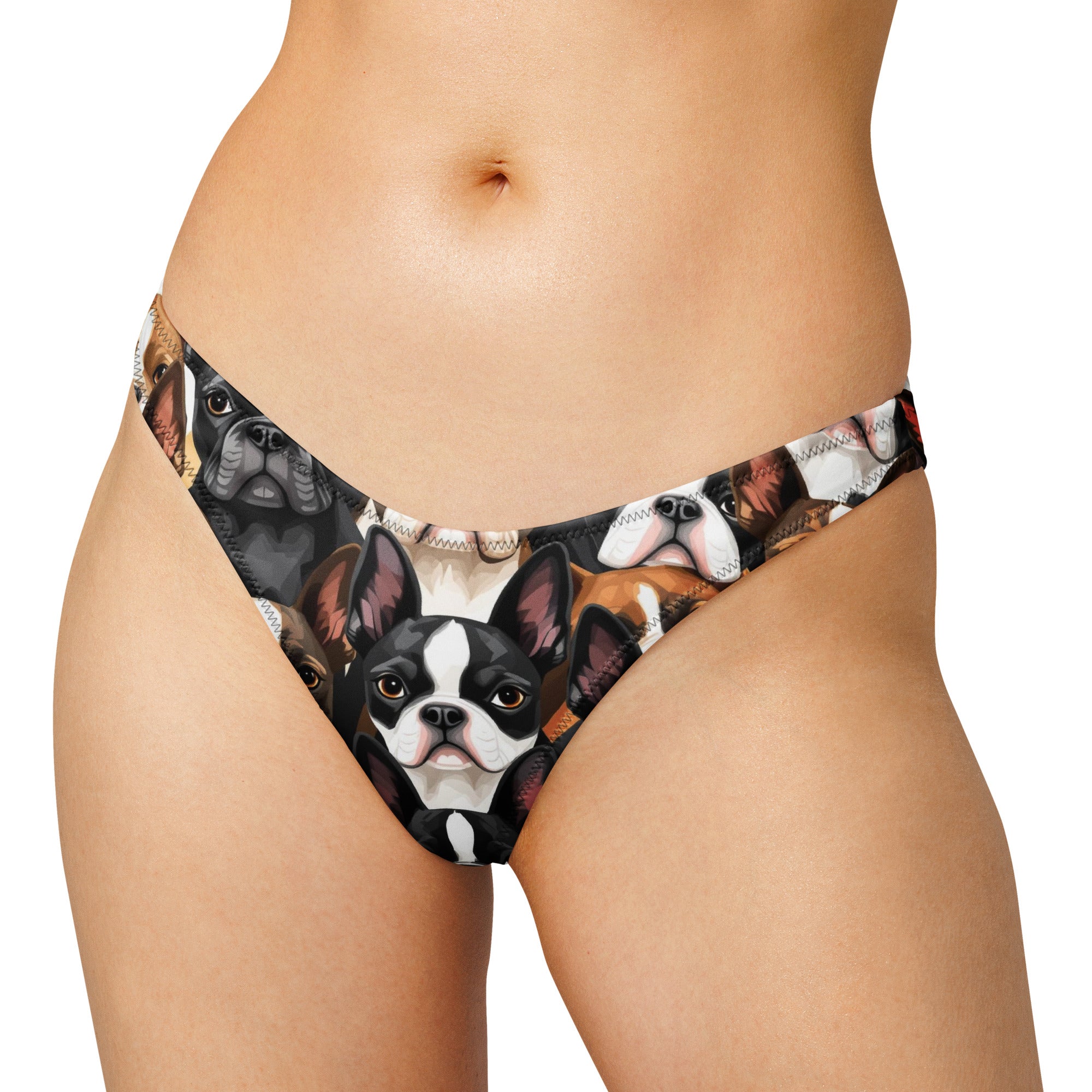Boston Terrier Dogs Crowd Recycled V-cut Bikini Bottom .