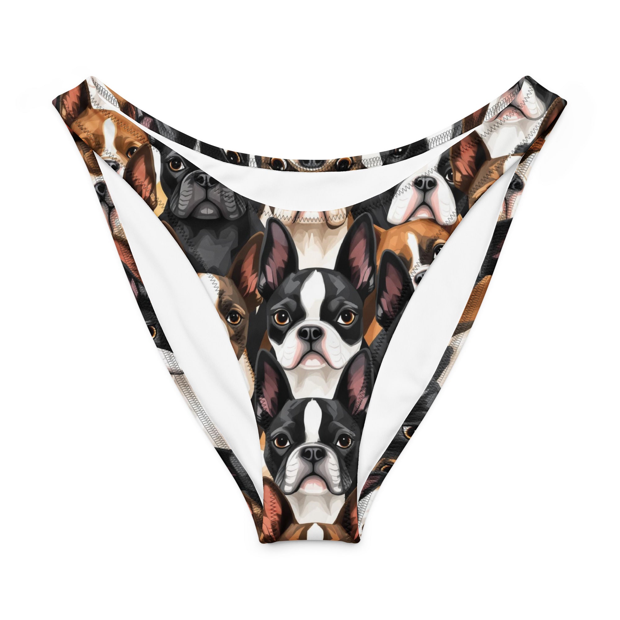 Boston Terrier Dogs Crowd Recycled V-cut Bikini Bottom .