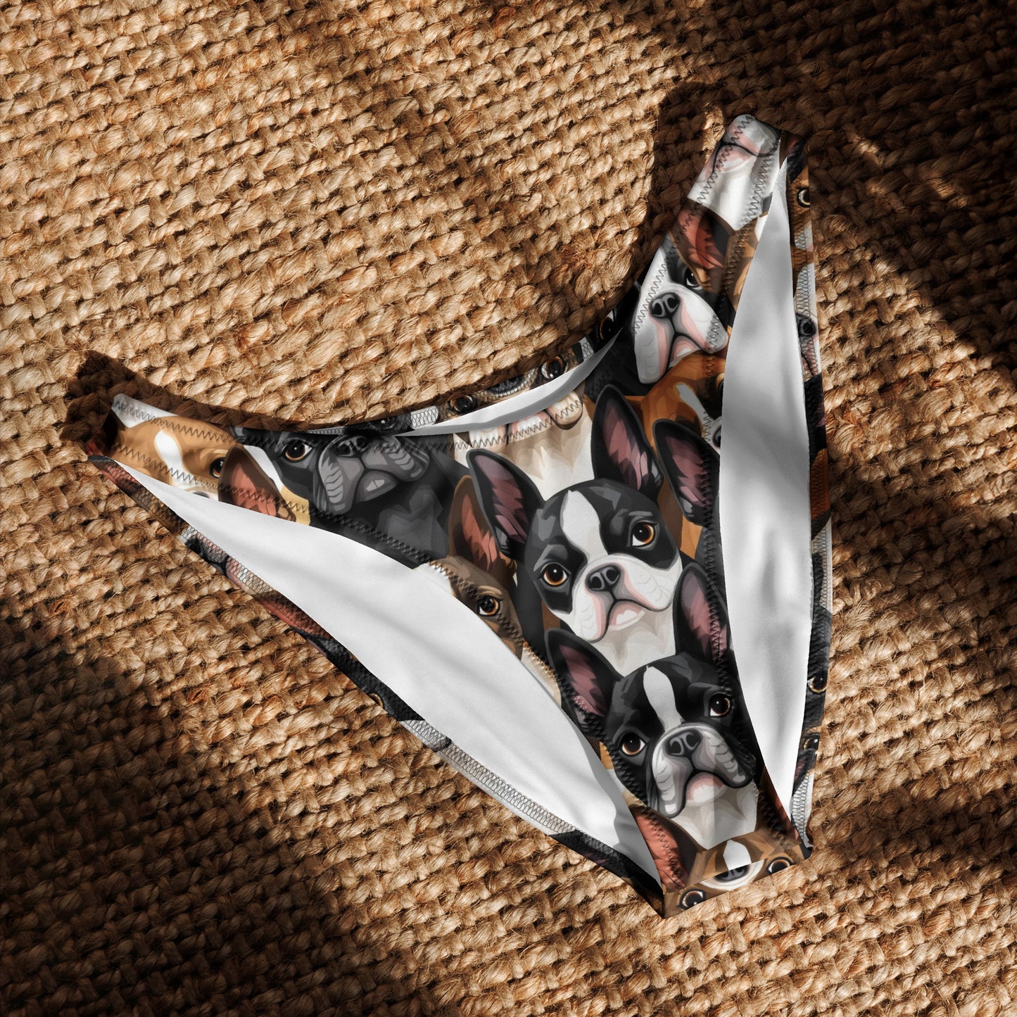 Boston Terrier Dogs Crowd Recycled V-cut Bikini Bottom .