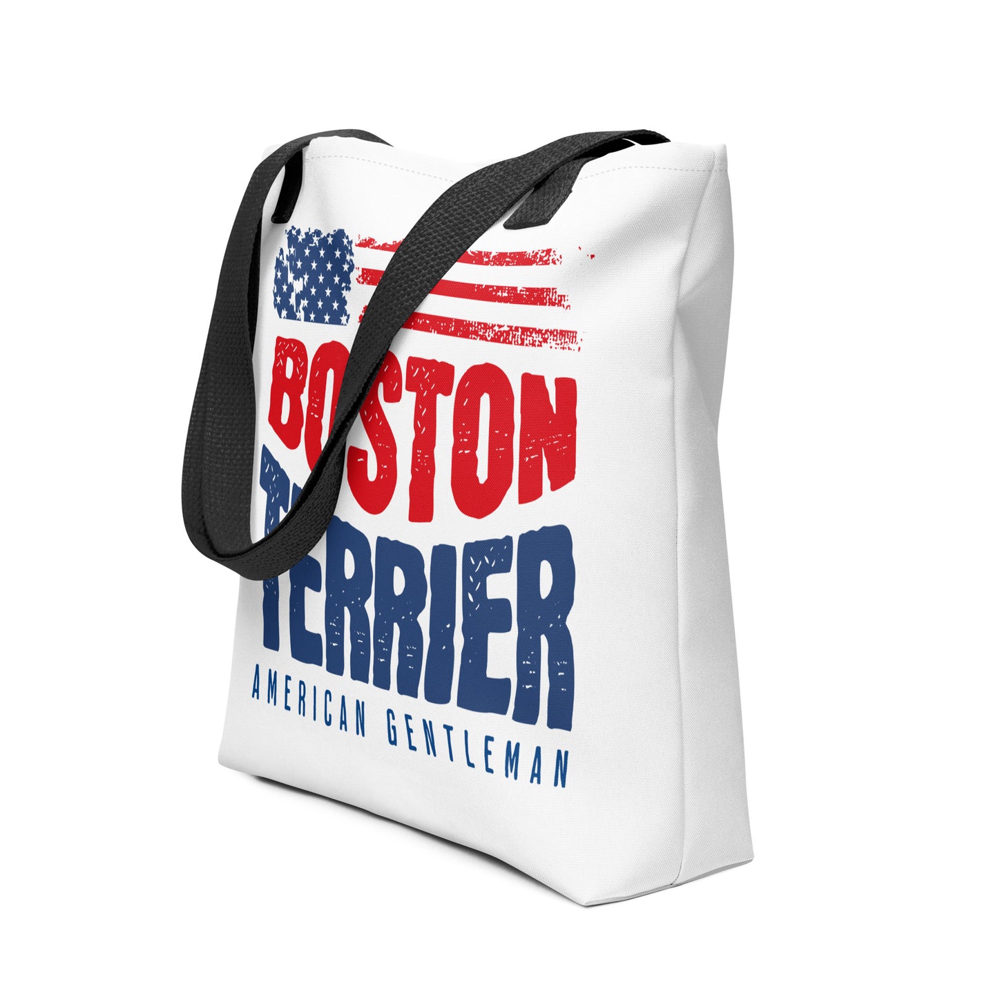 Boston Terrier American Flag White Tote Bag – 4th of July Patriotic Dog Tote Bag | USA 250th Birthday Tote Bag .