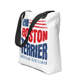 Boston Terrier American Flag White Tote Bag – 4th of July Patriotic Dog Tote Bag | USA 250th Birthday Tote Bag .