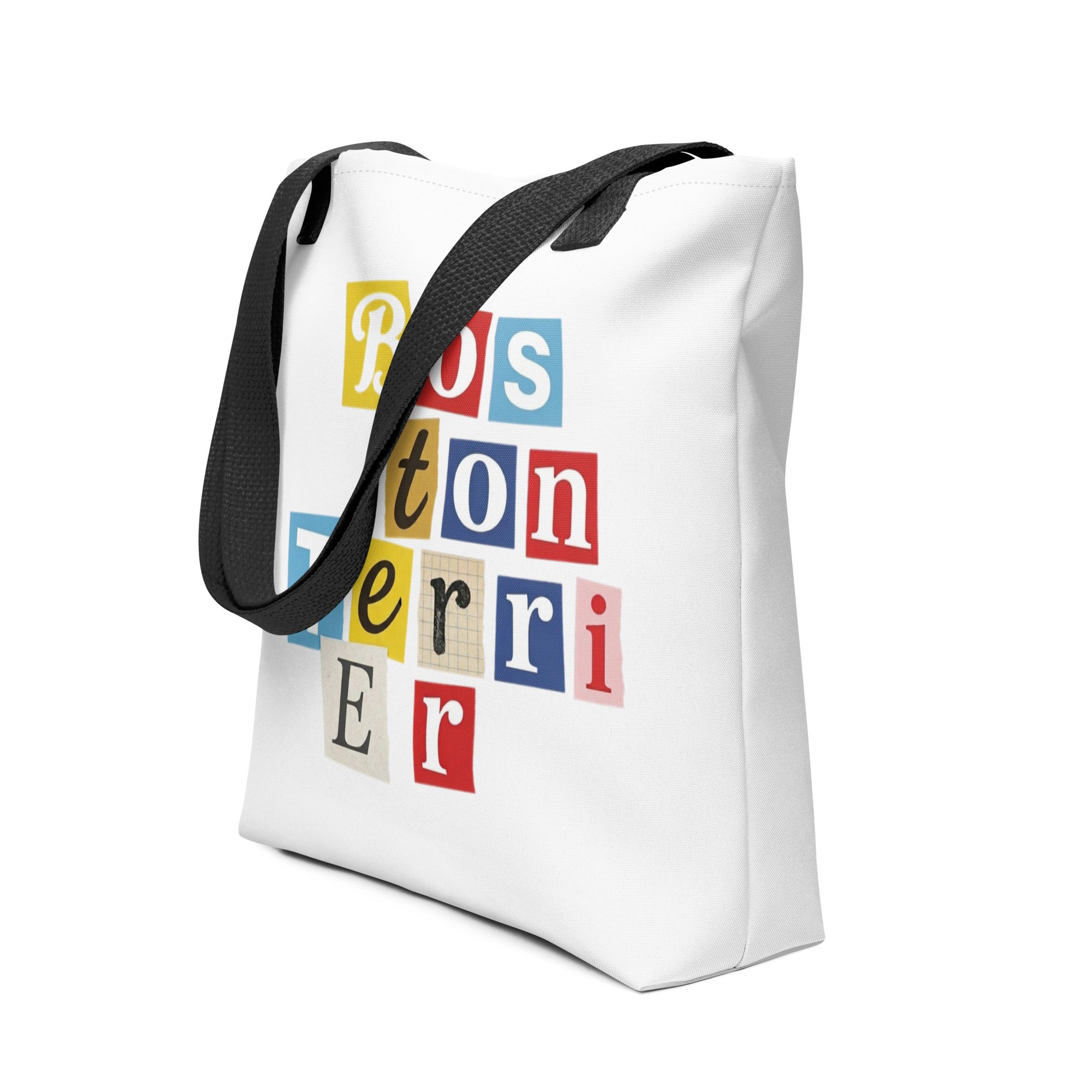 1970s British Punk Ransom Note Boston Terrier Tote Bag – Vintage Dada Collage Dog Lover Tote Bag .
