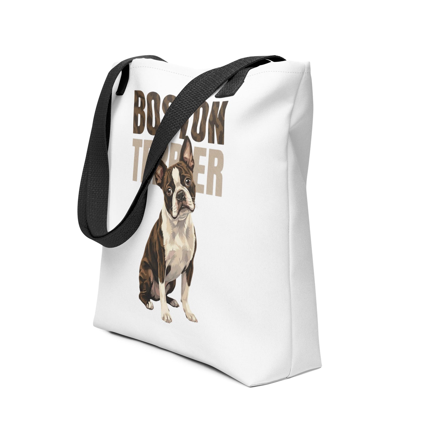 Brindle Boston Terrier Dog Tote Bag .