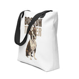 Brindle Boston Terrier Dog Tote Bag .
