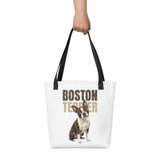 Brindle Boston Terrier Dog Tote Bag .