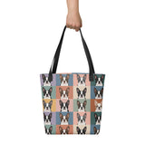 Pop Art Style Colored Boston Terriers Modern Tiles Pattern Tote Bag .