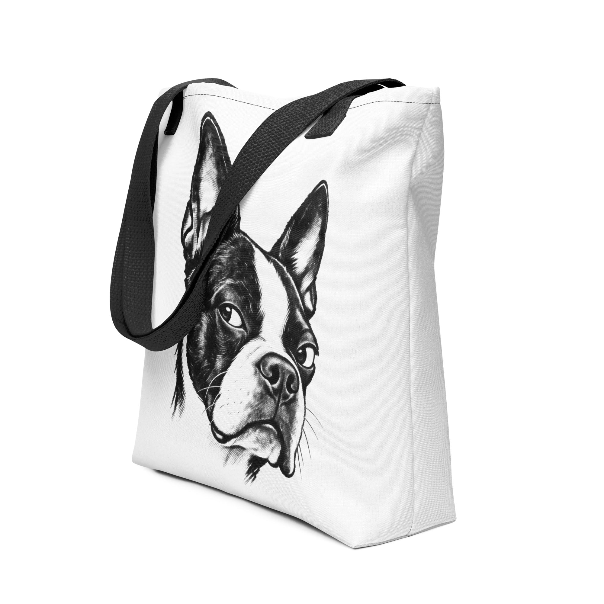 Suspicious Side Eye Boston Terrier Tote Bag .