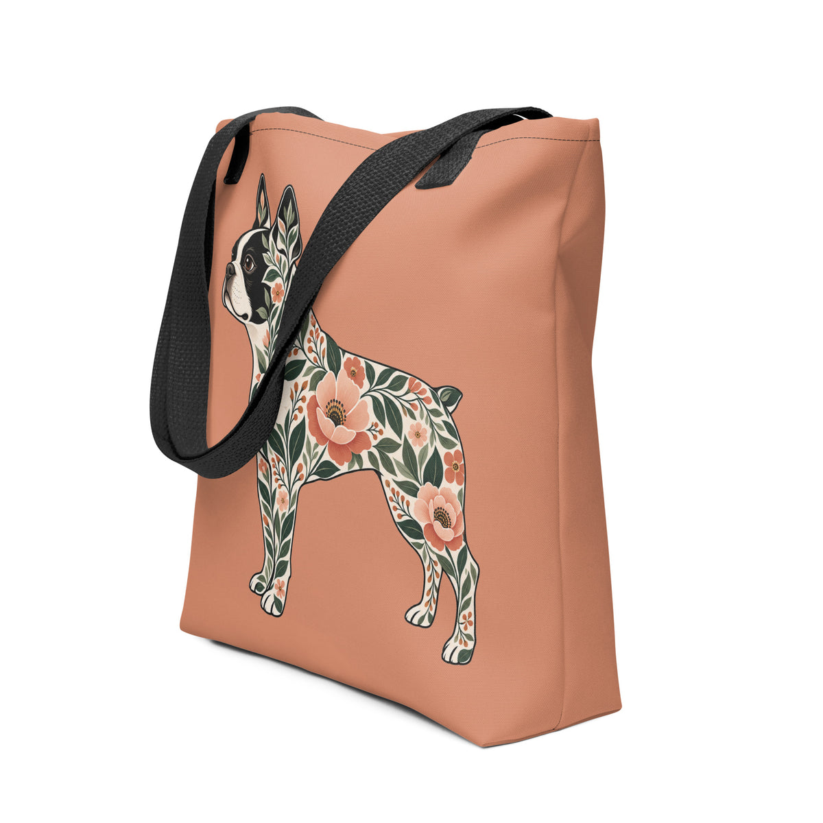 Botanical Boston Terrier Silhouette Tote Bag