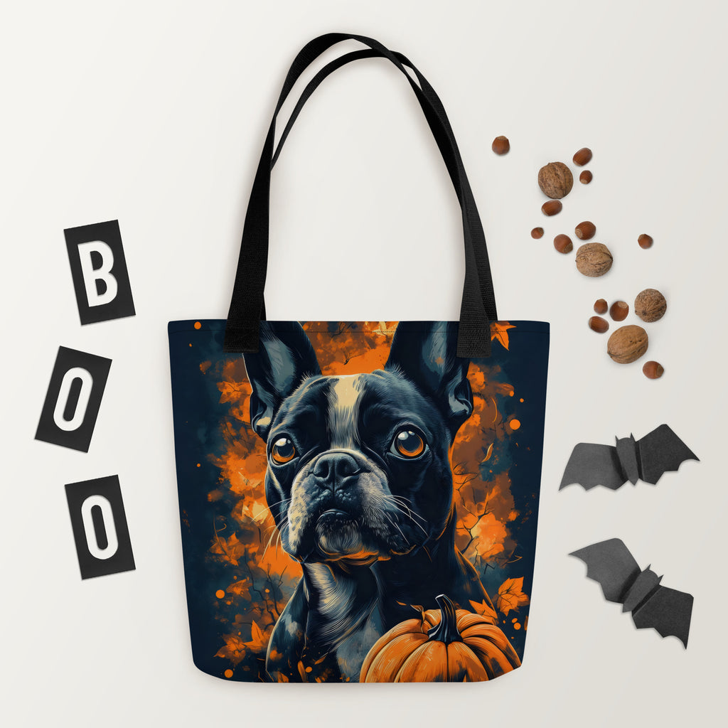 Halloween Pumpkin Boston Terrier Dog Tote Bag