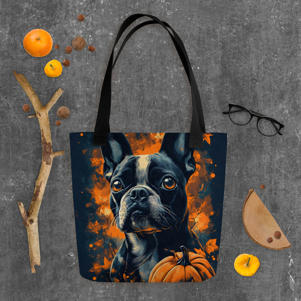 Halloween Pumpkin Boston Terrier Dog Tote Bag