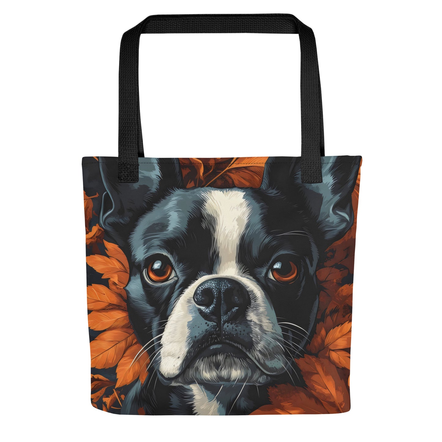 Autumnal Pumpkin Boston Terrier Dog Face Tote Bag