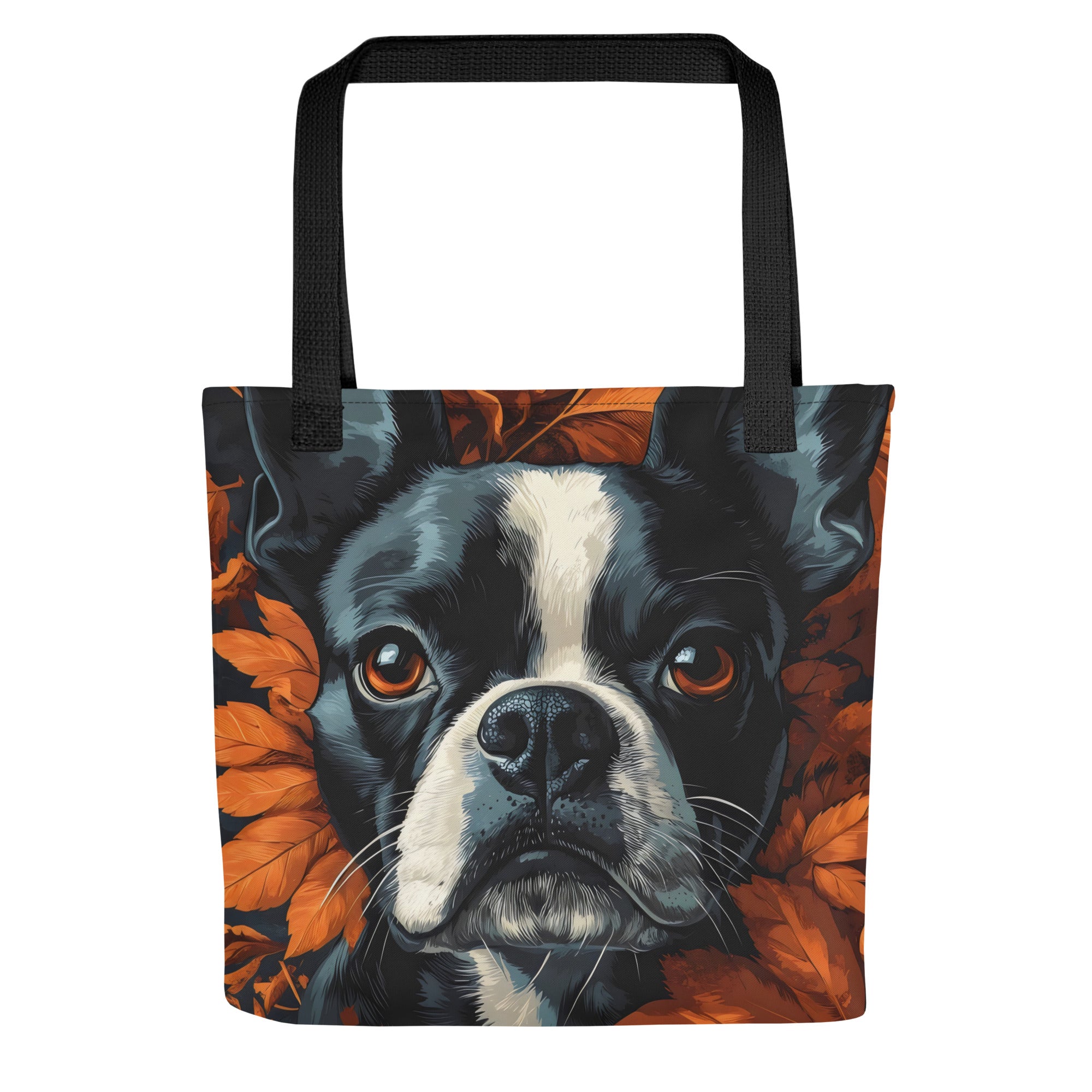 Autumnal Pumpkin Boston Terrier Dog Face Tote Bag