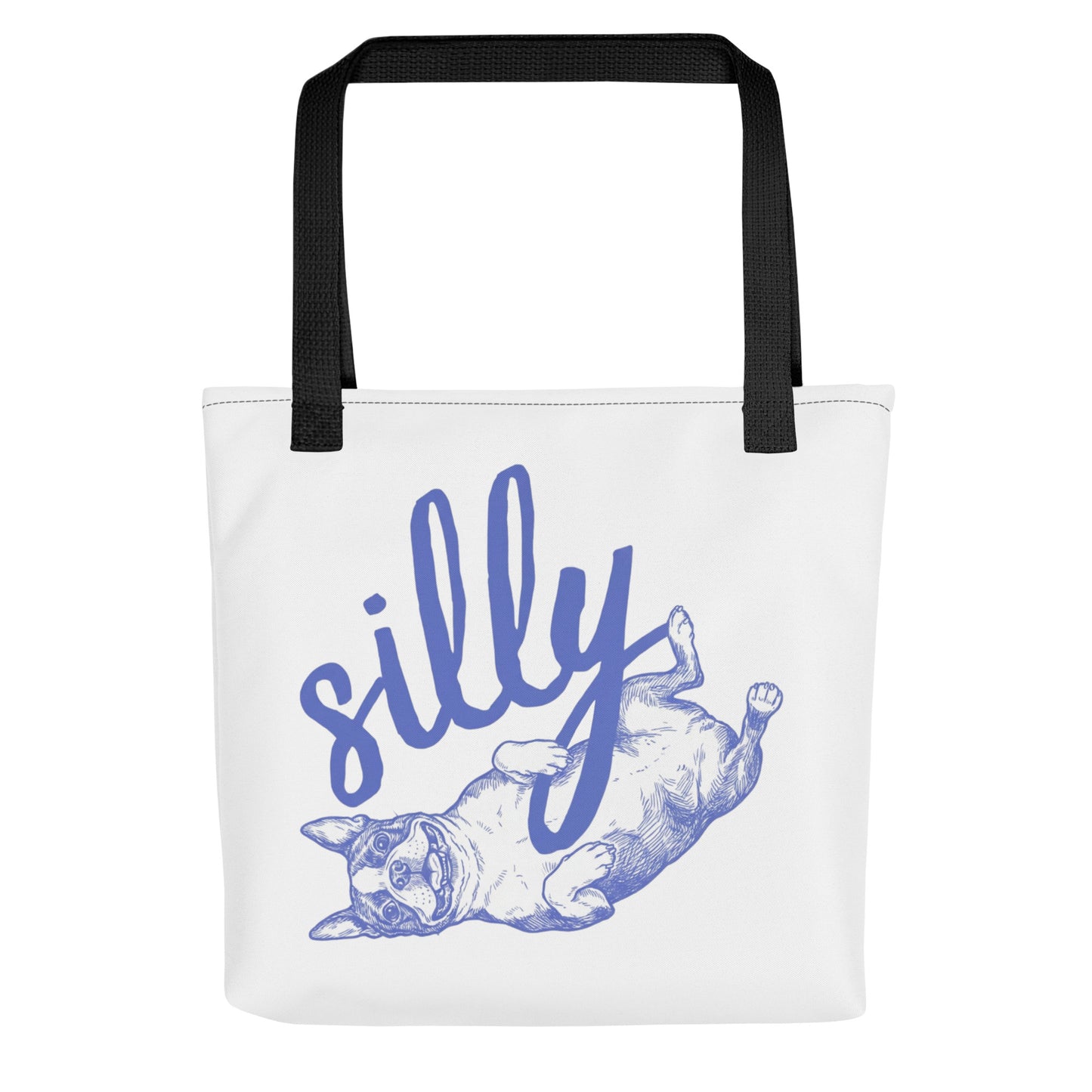 Silly Boston Terrier Dog Upside Down Tote Bag . Black