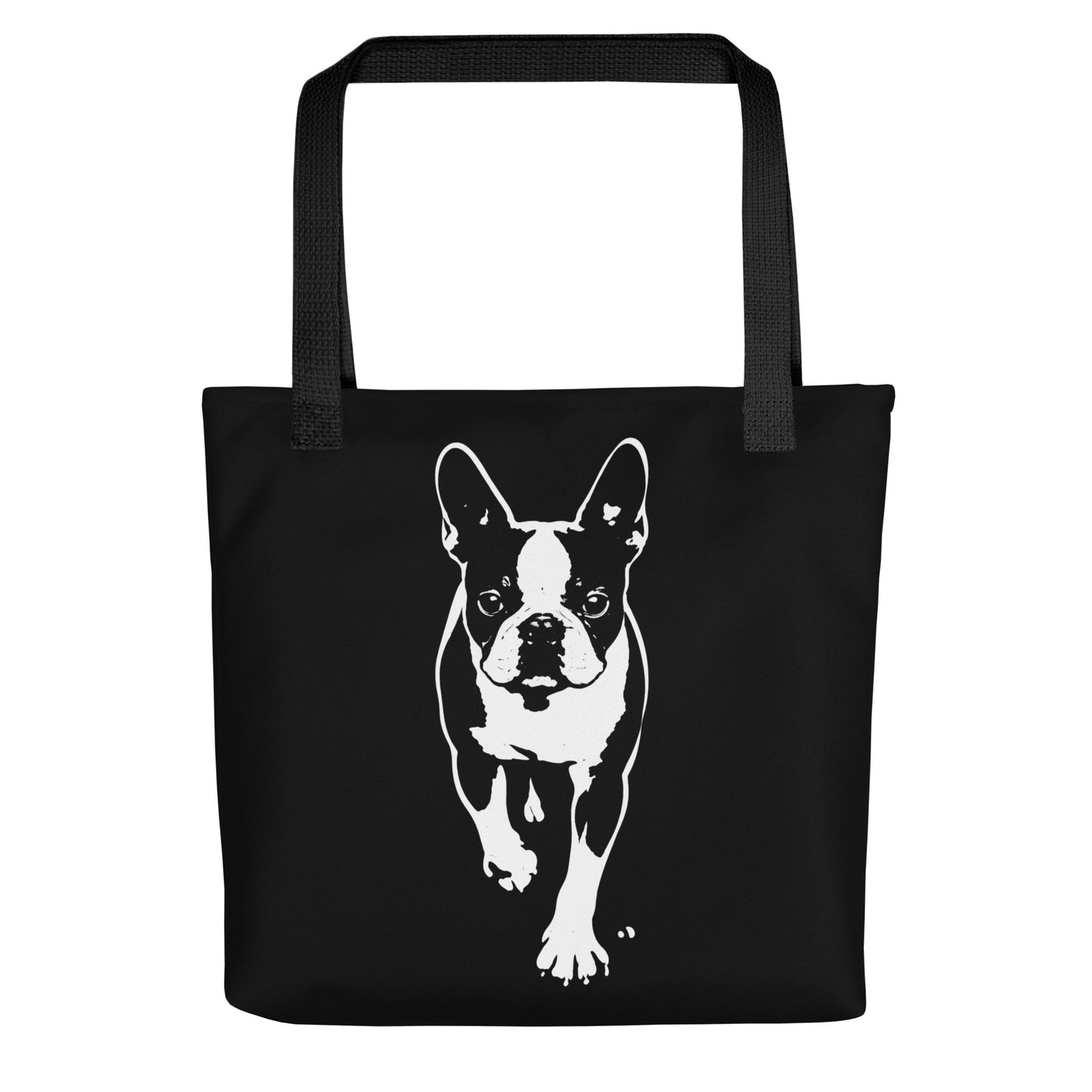 Boston Terrier Stencil Graphic – Minimalist Dog Lover Tote Bag . Black