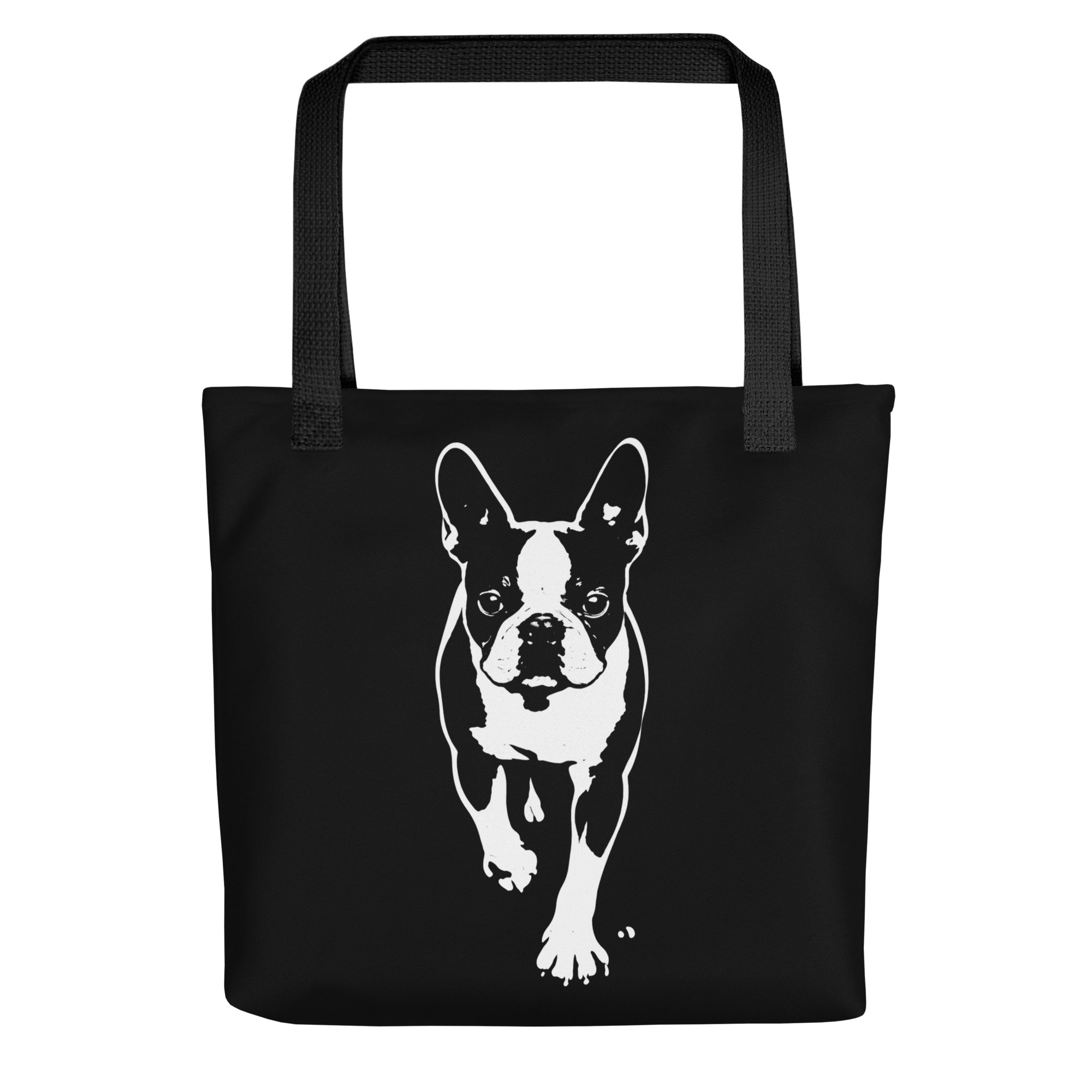 Boston Terrier Stencil Graphic – Minimalist Dog Lover Tote Bag . Black