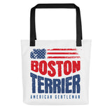 Boston Terrier American Flag White Tote Bag – 4th of July Patriotic Dog Tote Bag | USA 250th Birthday Tote Bag . Black