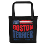 Boston Terrier American Flag Black Tote Bag – 4th of July Patriotic Dog Tote Bag | USA 250th Birthday Tote Bag . Black