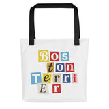 1970s British Punk Ransom Note Boston Terrier Tote Bag – Vintage Dada Collage Dog Lover Tote Bag . Black