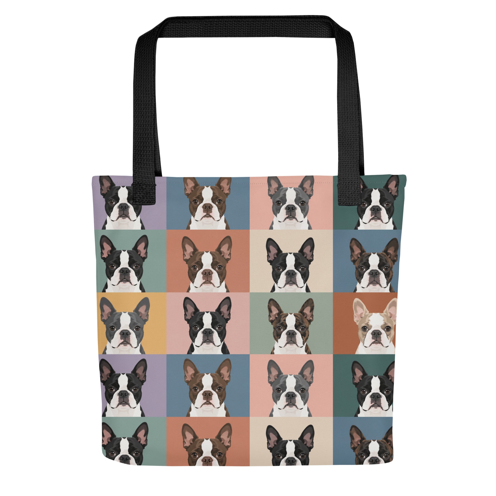 Pop Art Style Colored Boston Terriers Modern Tiles Pattern Tote Bag . Default Title