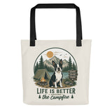 Life Is Better Around the Campfire Boston Terrier Bag, Camping Dog Lover Tote Bag - Natural Cream . Default Title