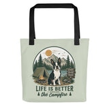 Life Is Better Around the Campfire Boston Terrier Bag, Camping Dog Lover Tote Bag - Light Sage . Default Title