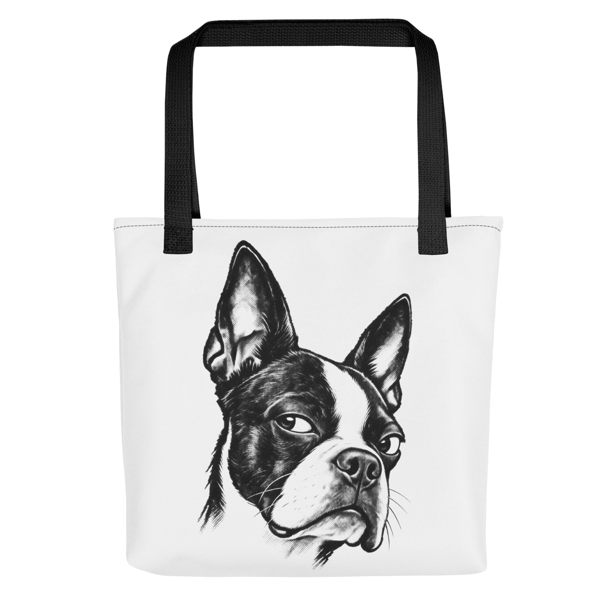 Suspicious Side Eye Boston Terrier Tote Bag . Black