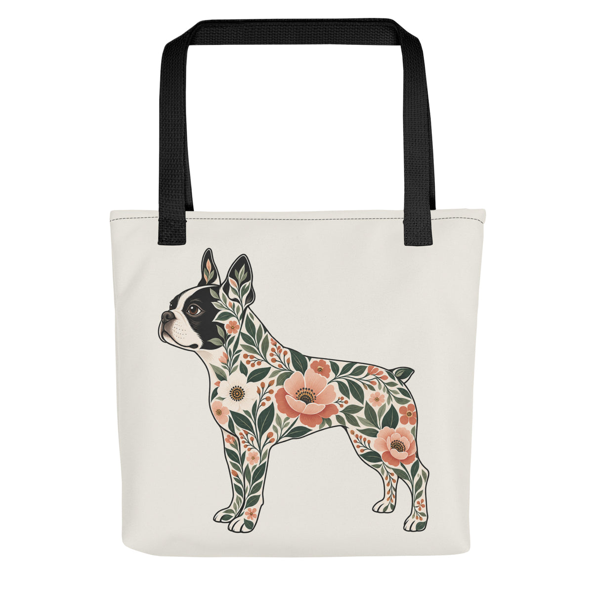 Botanical Boston Terrier Silhouette Tote Bag