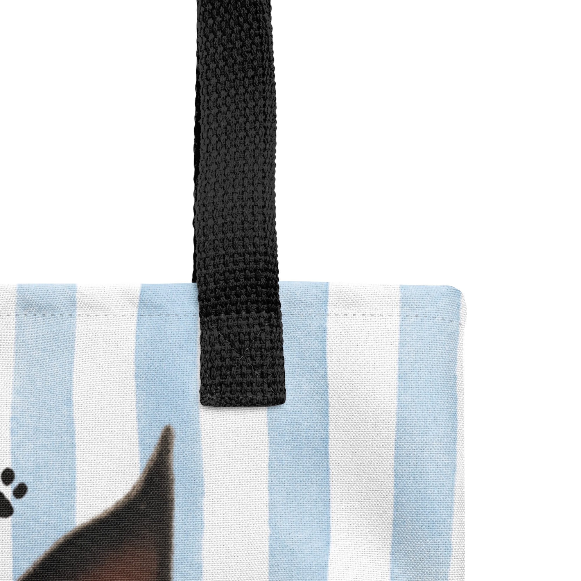 Custom Striped Dog Portrait Tote Bag - Watercolor Art Using Photo(s) And Name(s) .