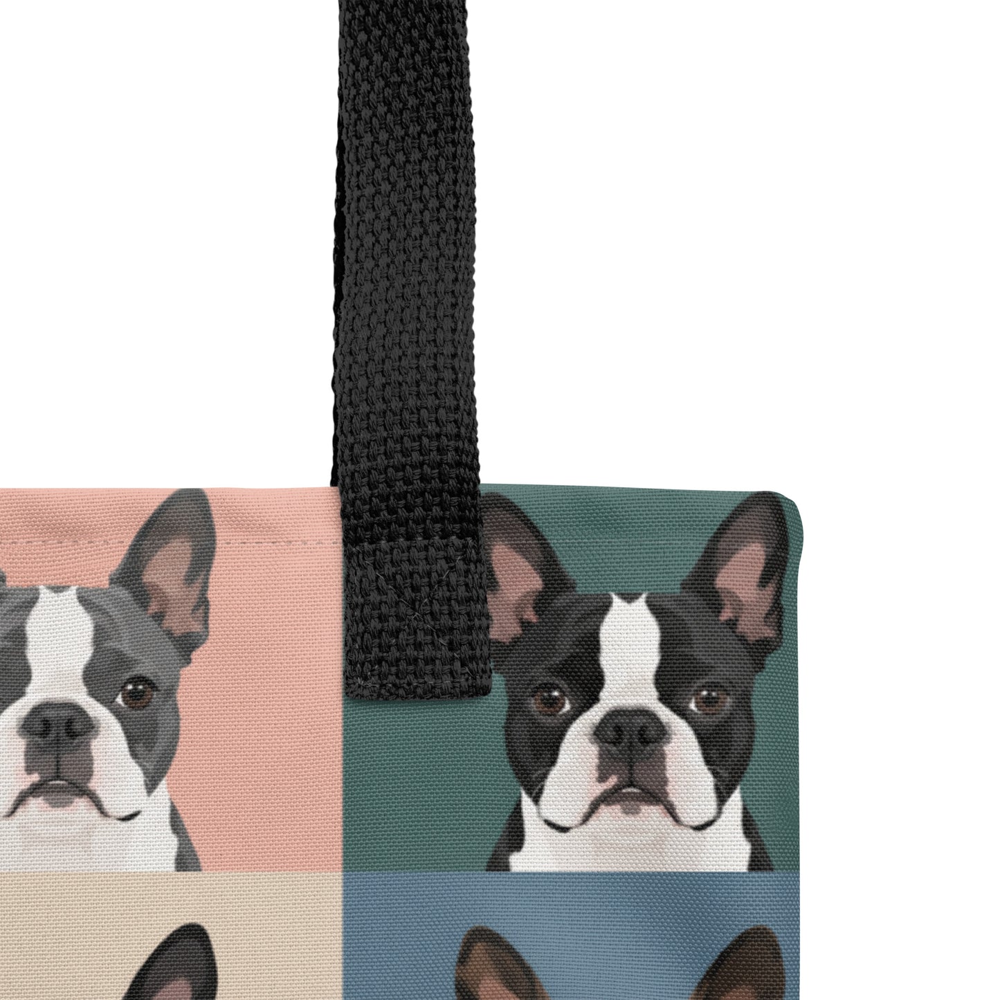 Pop Art Style Colored Boston Terriers Modern Tiles Pattern Tote Bag .