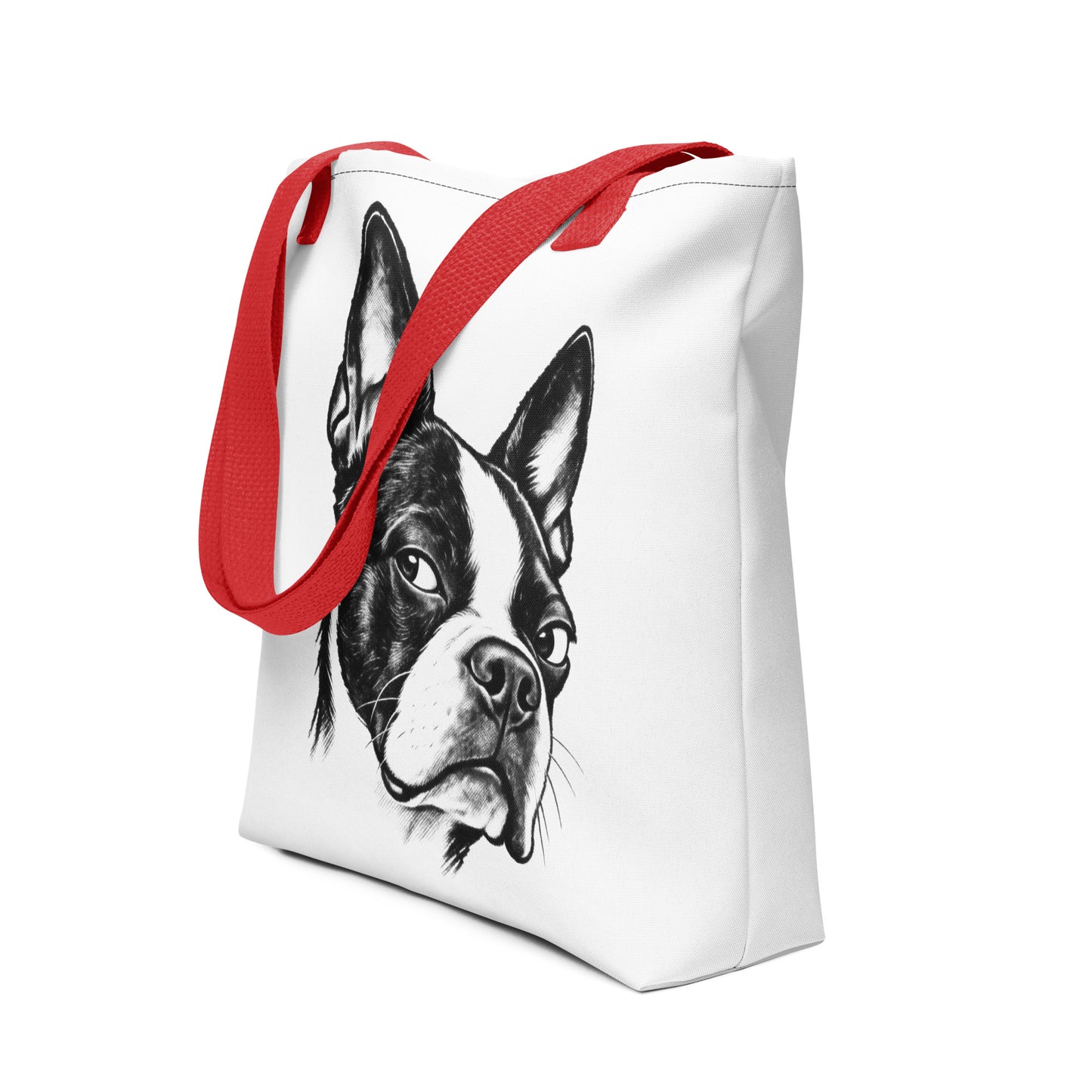 Suspicious Side Eye Boston Terrier Tote Bag .