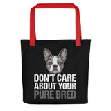 Merle Boston Terrier Dog - Don't Care About Your Pure Bred Tote Bag . Red