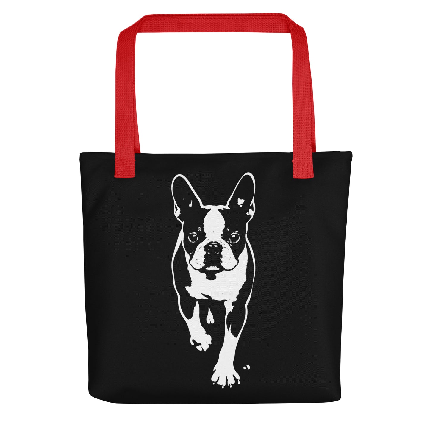 Boston Terrier Stencil Graphic – Minimalist Dog Lover Tote Bag . Red