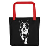 Boston Terrier Stencil Graphic – Minimalist Dog Lover Tote Bag . Red