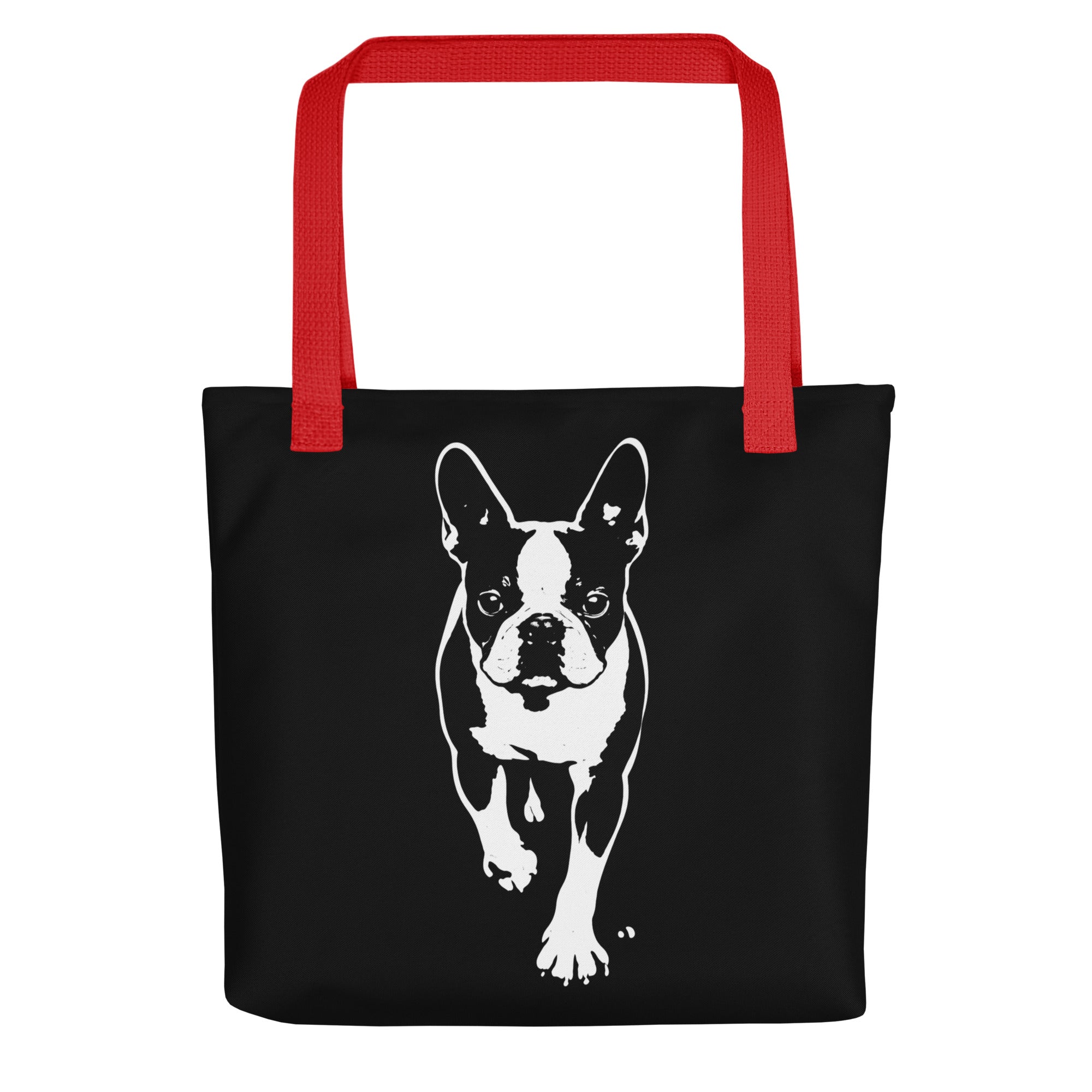 Boston Terrier Stencil Graphic – Minimalist Dog Lover Tote Bag . Red