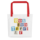 1970s British Punk Ransom Note Boston Terrier Tote Bag – Vintage Dada Collage Dog Lover Tote Bag . Red