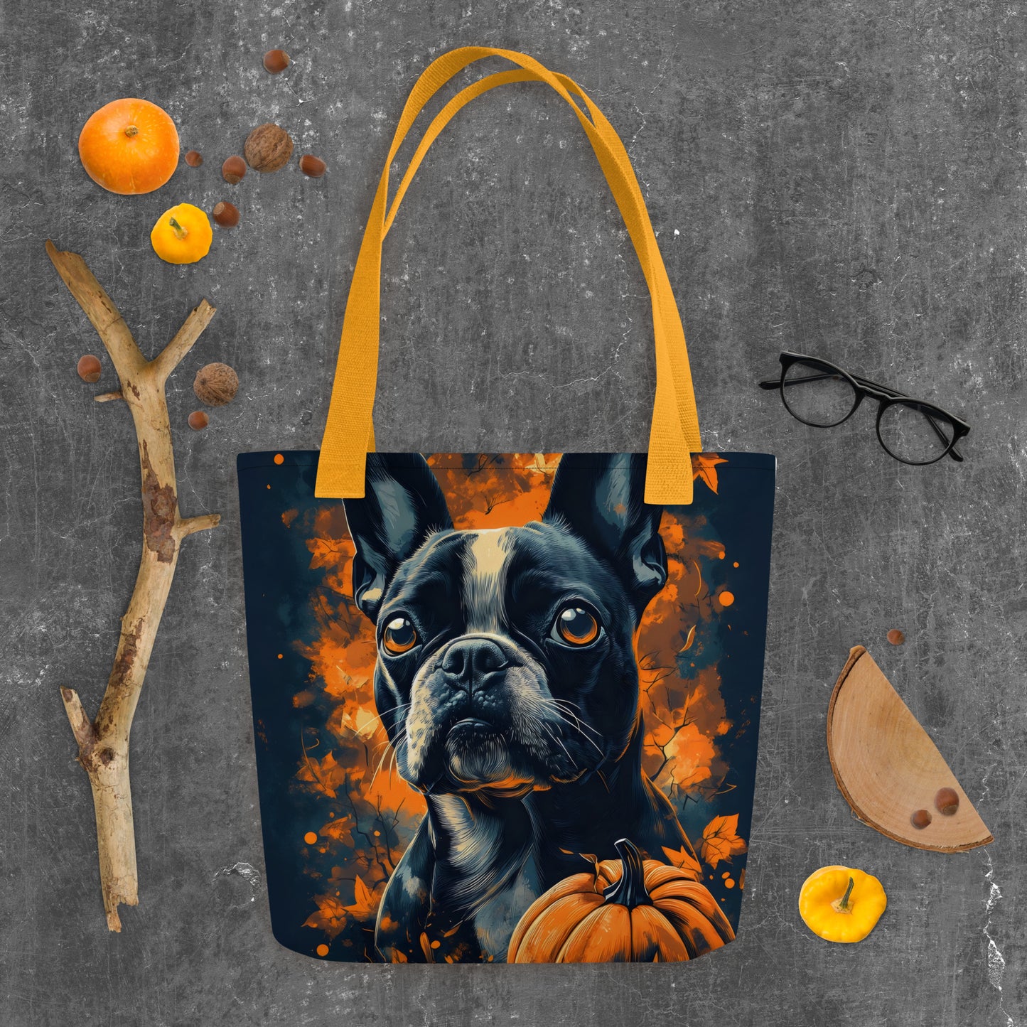 Halloween Pumpkin Boston Terrier Dog Tote Bag