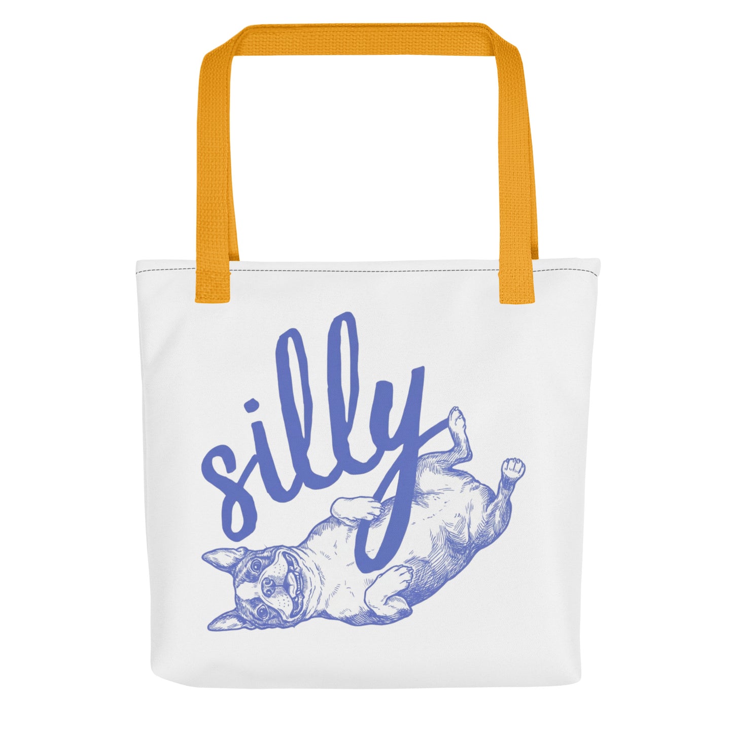 Silly Boston Terrier Dog Upside Down Tote Bag . Yellow