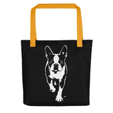 Boston Terrier Stencil Graphic – Minimalist Dog Lover Tote Bag . Yellow